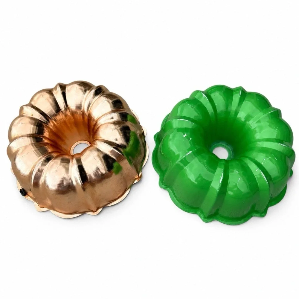 Vintage Copper & Green Bundt Jello Mold Cake Pans Set of 2 Baking Kitchen Decor